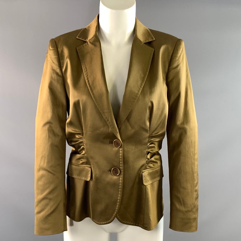 ETRO Size 8 Gold Cotton & Viscose Ruched Notch Lapel Jacket Indoor Blazer